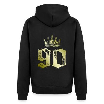 90 Zahl Krone - Unisex Premium Bio Zip Hoodie - Schwarz - Hinten - Nico (187cm)