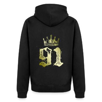 91 Number crown - Unisex Premium Organic Zip Hoodie - black - Back - Nico (187cm)