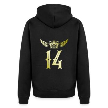 14 Zahl Krone - Unisex Premium Bio Zip Hoodie - Schwarz - Hinten - Nico (187cm)