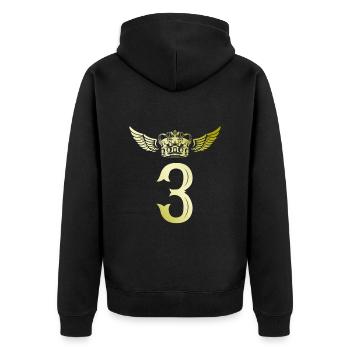 3 Zahl Krone - Unisex Premium Bio Zip Hoodie - Schwarz - Hinten - Nico (187cm)