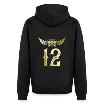 12 Zahl Krone - Unisex Premium Bio Zip Hoodie - Schwarz - Hinten - Nico (187cm)