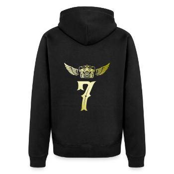7 Zahl Krone - Unisex Premium Bio Zip Hoodie - Schwarz - Hinten - Nico (187cm)