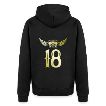 18 Zahl Krone - Unisex Premium Bio Zip Hoodie - Schwarz - Hinten - Nico (187cm)