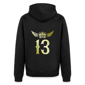 13 Zahl Krone - Unisex Premium Bio Zip Hoodie - Schwarz - Hinten - Nico (187cm)