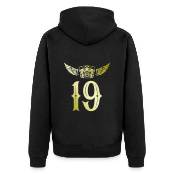 19 Zahl Krone - Unisex Premium Bio Zip Hoodie - Schwarz - Hinten - Nico (187cm)