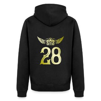 28 Zahl Krone - Unisex Premium Bio Zip Hoodie - Schwarz - Hinten - Nico (187cm)