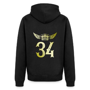 34 Zahl Krone - Unisex Premium Bio Zip Hoodie - Schwarz - Hinten - Nico (187cm)