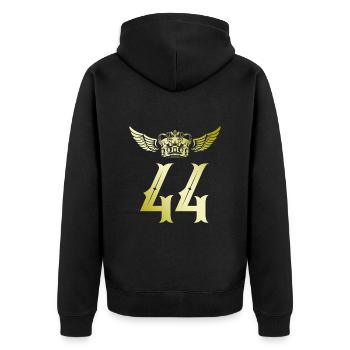 44 Zahl Krone - Unisex Premium Bio Zip Hoodie - Schwarz - Hinten - Nico (187cm)