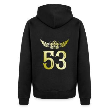 53 Zahl Krone - Unisex Premium Bio Zip Hoodie - Schwarz - Hinten - Nico (187cm)