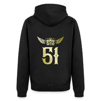 51 Zahl Krone - Unisex Premium Bio Zip Hoodie - Schwarz - Hinten - Nico (187cm)