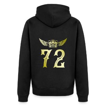 72 Zahl Krone - Unisex Premium Bio Zip Hoodie - Schwarz - Hinten - Nico (187cm)