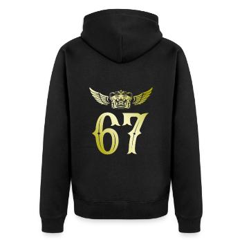 67 Zahl Krone - Unisex Premium Bio Zip Hoodie - Schwarz - Hinten - Nico (187cm)