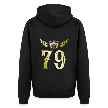 79 Number crown - Unisex Premium Organic Zip Hoodie - black - Back - Nico (187cm)
