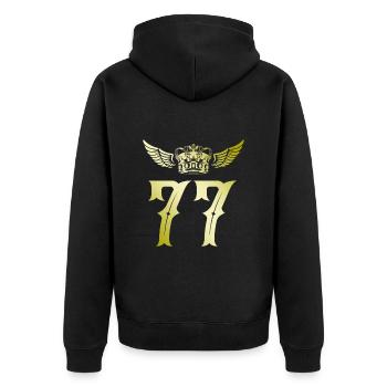 77 Zahl Krone - Unisex Premium Bio Zip Hoodie - Schwarz - Hinten - Nico (187cm)