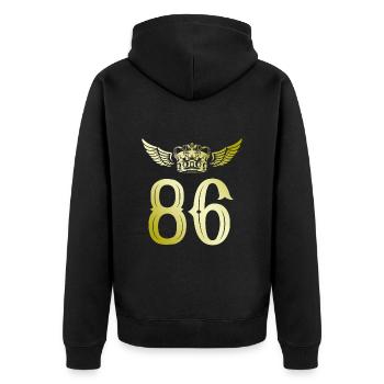 86 Zahl Krone - Unisex Premium Bio Zip Hoodie - Schwarz - Hinten - Nico (187cm)