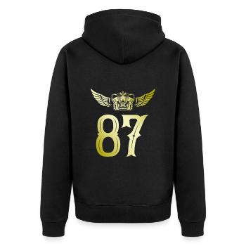 87 Zahl Krone - Unisex Premium Bio Zip Hoodie - Schwarz - Hinten - Nico (187cm)
