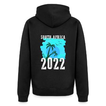 South Africa 2022 Palmen - Unisex Premium Bio Zip Hoodie - Schwarz - Hinten - Nico (187cm)
