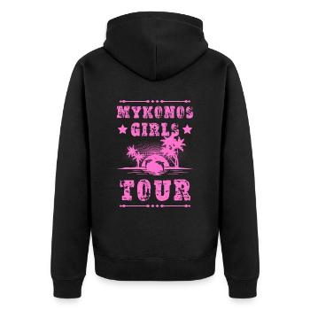 Visite des filles de Mykonos - Veste à capuche bio Premium Unisexe - noir - Dos - Nico (187cm)