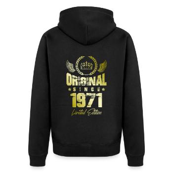 1971 limited edition - Unisex Premium Bio Zip Hoodie - Schwarz - Hinten - Nico (187cm)