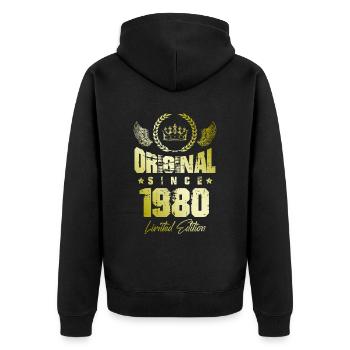 1980 limited edition - Unisex Premium Bio Zip Hoodie - Schwarz - Hinten - Nico (187cm)