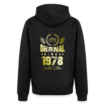 1978 limited edition - Unisex Premium Bio Zip Hoodie - Schwarz - Hinten - Nico (187cm)