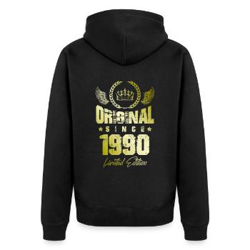 1990 limited edition - Unisex Premium Bio Zip Hoodie - Schwarz - Hinten - Nico (187cm)