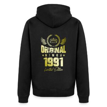 1991 limited edition - Unisex Premium Bio Zip Hoodie - Schwarz - Hinten - Nico (187cm)