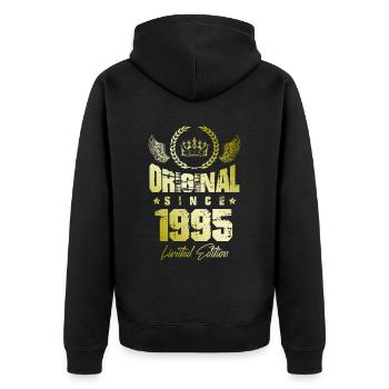 1995 limited edition - Unisex Premium Bio Zip Hoodie - Schwarz - Hinten - Nico (187cm)