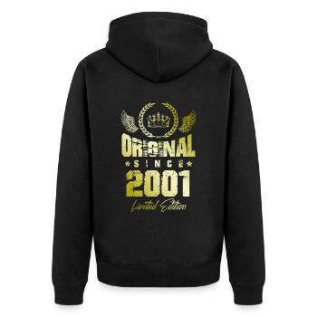2001 limited edition - Unisex Premium Bio Zip Hoodie - Schwarz - Hinten - Nico (187cm)
