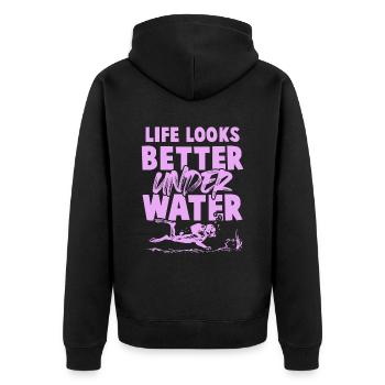 unter wasser tauchen - Unisex Premium Bio Zip Hoodie - Schwarz - Hinten - Nico (187cm)