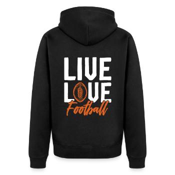 leben lieben football - Unisex Premium Bio Zip Hoodie - Schwarz - Hinten - Nico (187cm)
