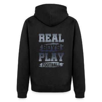 echte jungs football - Unisex Premium Bio Zip Hoodie - Schwarz - Hinten - Nico (187cm)