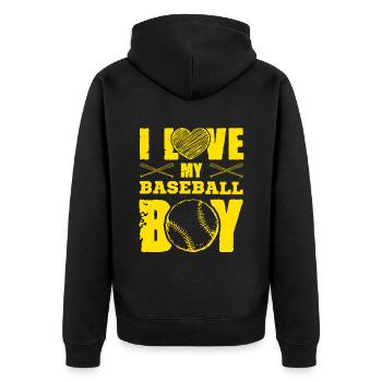 ich liebe baseball jungen - Unisex Premium Bio Zip Hoodie - Schwarz - Hinten - Nico (187cm)