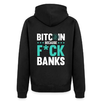 bitcoin fuck banque - Veste à capuche bio Premium Unisexe - noir - Dos - Nico (187cm)