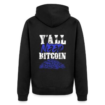 ihr braucht bitcoin - Unisex Premium Bio Zip Hoodie - Schwarz - Hinten - Nico (187cm)