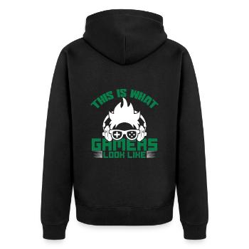 gamer look like - Unisex Premium Bio Zip Hoodie - Schwarz - Hinten - Nico (187cm)