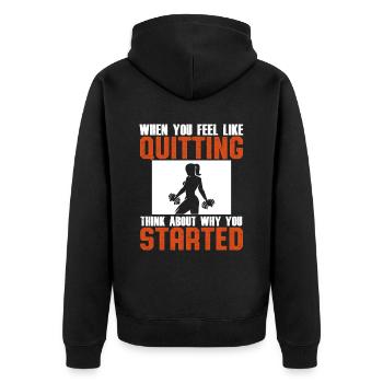 nicht aufgeben fitness - Unisex Premium Bio Zip Hoodie - Schwarz - Hinten - Nico (187cm)