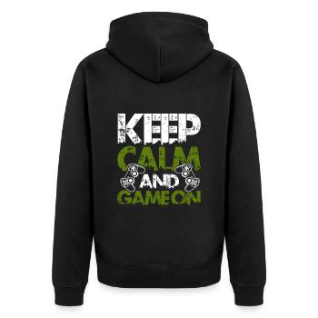 keep calm gamer - Unisex Premium Bio Zip Hoodie - Schwarz - Hinten - Nico (187cm)