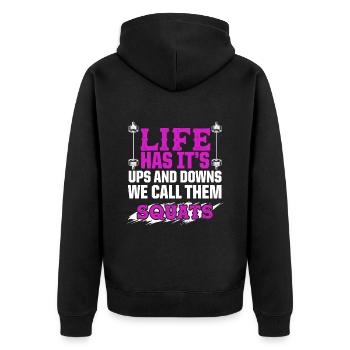 squats fitness - Unisex Premium Organic Zip Hoodie - black - Back - Nico (187cm)