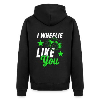 truck wheel - Unisex Premium Bio Zip Hoodie - Schwarz - Hinten - Nico (187cm)