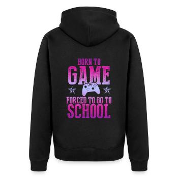 schule gamer - Unisex Premium Bio Zip Hoodie - Schwarz - Hinten - Nico (187cm)