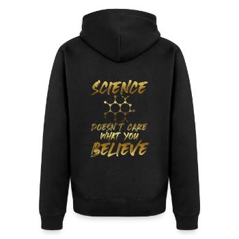 wissenschaft glaube - Unisex Premium Bio Zip Hoodie - Schwarz - Hinten - Nico (187cm)