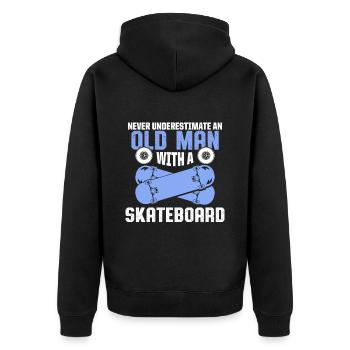 alter mann skateboard - Unisex Premium Bio Zip Hoodie - Schwarz - Hinten - Nico (187cm)