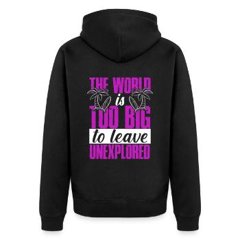 slogan de voyage de voyage - Veste à capuche bio Premium Unisexe - noir - Dos - Nico (187cm)