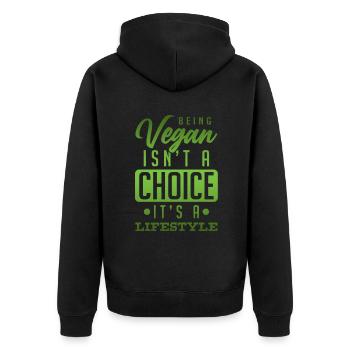 vegan lifestyle - Unisex Premium Bio Zip Hoodie - Schwarz - Hinten - Nico (187cm)