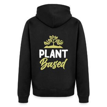 vegan plants - Unisex Premium Bio Zip Hoodie - Schwarz - Hinten - Nico (187cm)