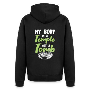 body temple vegan - Unisex Premium Organic Zip Hoodie - black - Back - Nico (187cm)