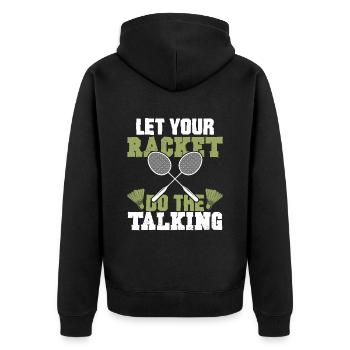 badminton federball - Unisex Premium Bio Zip Hoodie - Schwarz - Hinten - Nico (187cm)