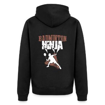badminton ninja - Unisex Premium Bio Zip Hoodie - Schwarz - Hinten - Nico (187cm)