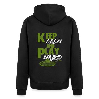 keep calm spiel badminton - Unisex Premium Bio Zip Hoodie - Schwarz - Hinten - Nico (187cm)